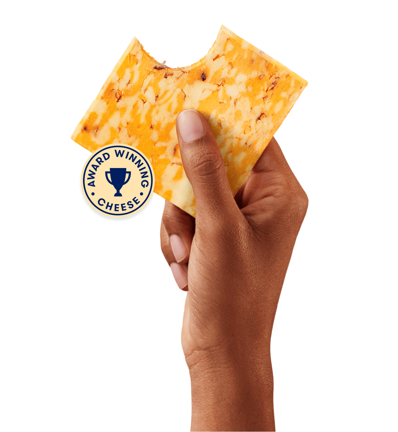 Hand holding spicy colby jack cheese
